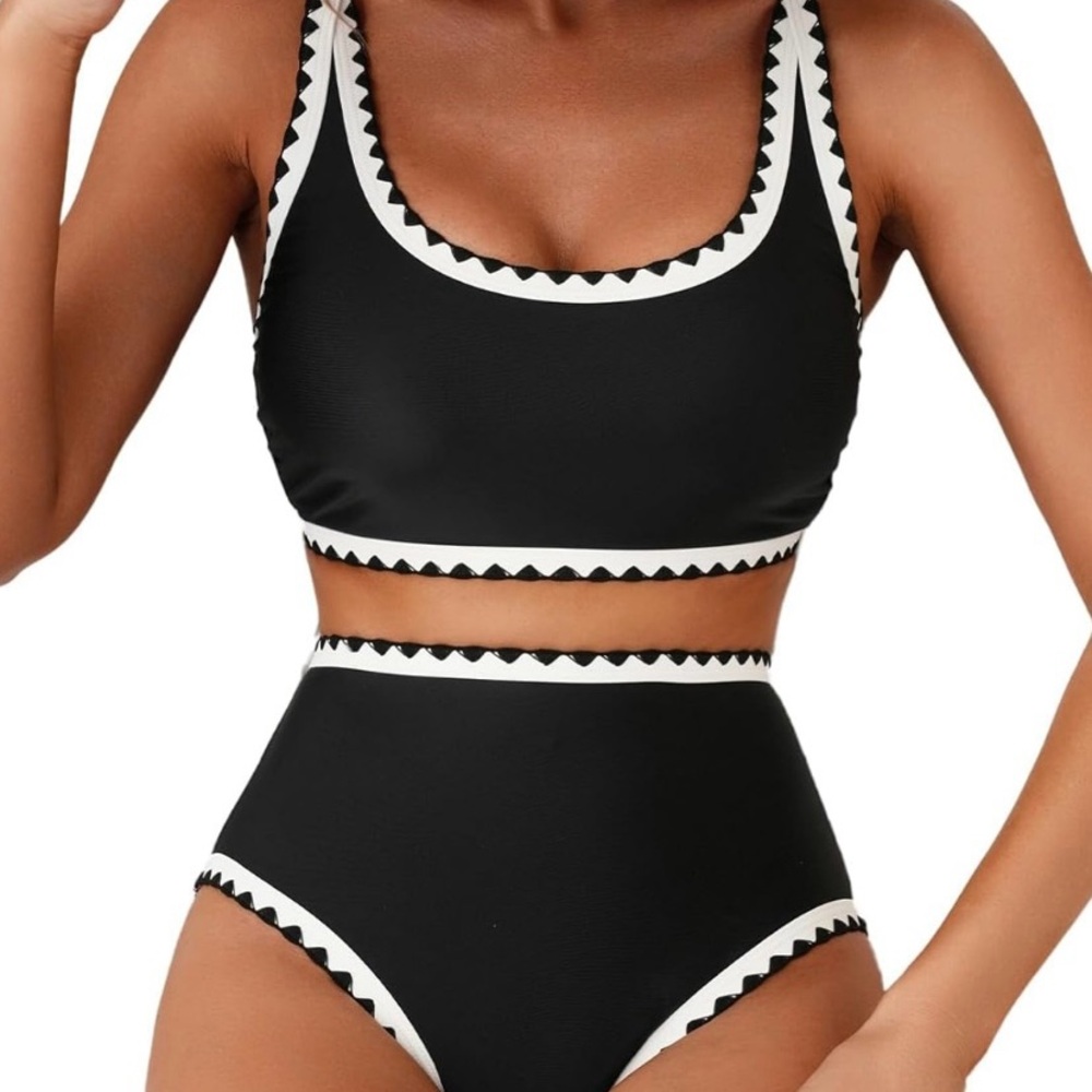 Black and White Women's Swimwear Set